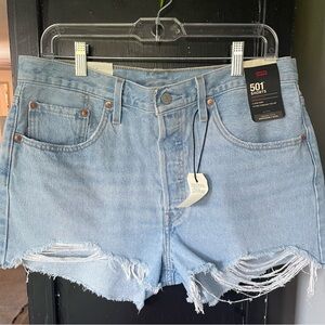 Levi's Women's 501 High Rise Distressed Light Blue Jean Shorts